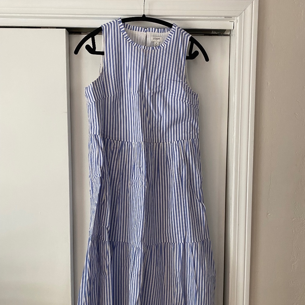 J Crew blue pinstripe tiered dress, size 2